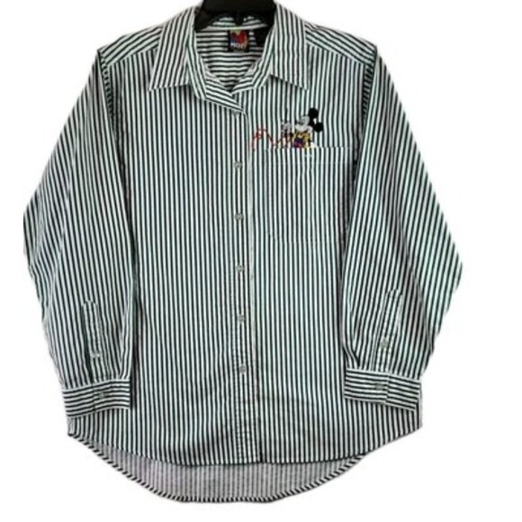 Mickey Unlimited Jerry Leigh Disney Women's Blouse Sz Medium Green White Striped - Picture 1 of 9